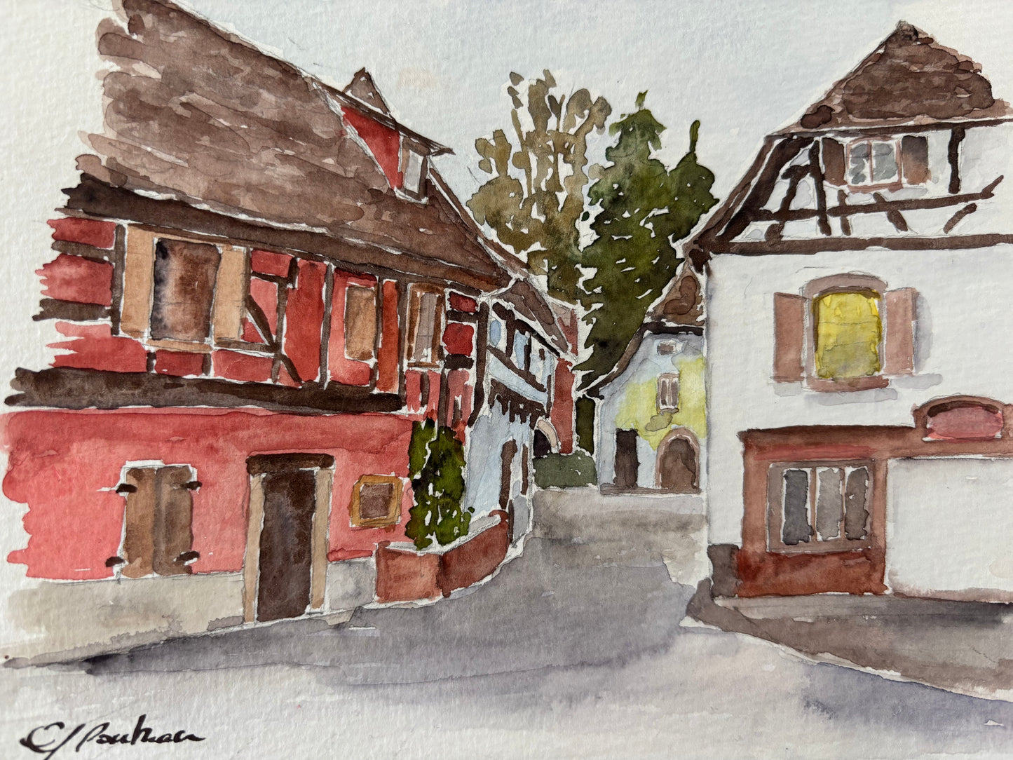 Aquarelle "Village de Ribeauvillé"