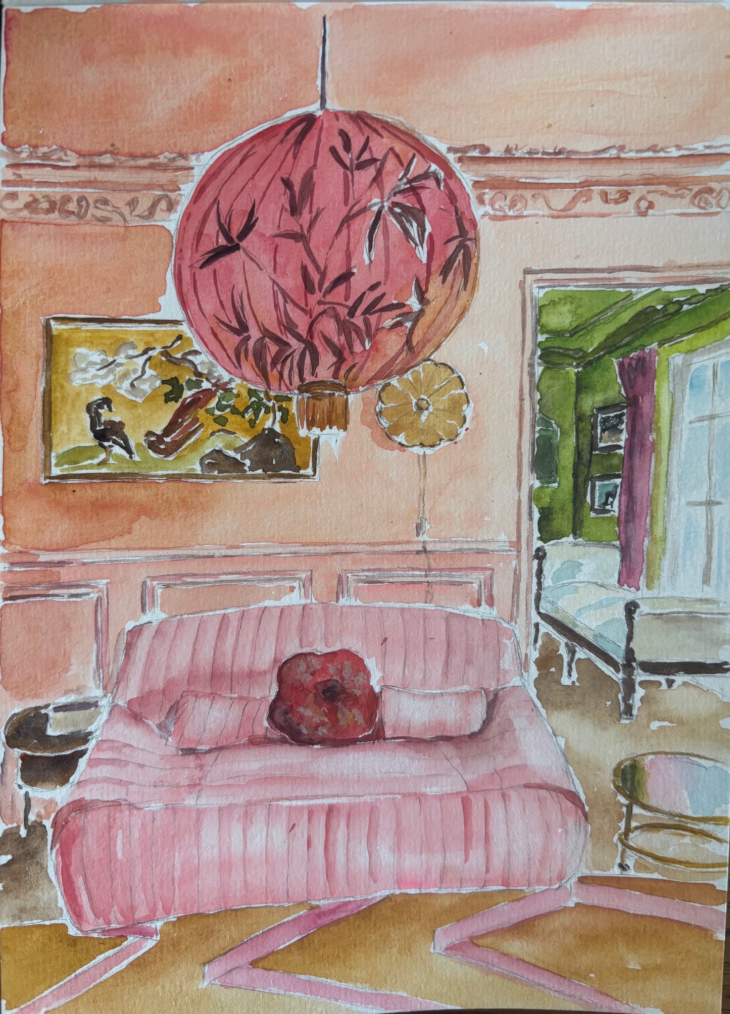 Aquarelle "scène d'intérieur"