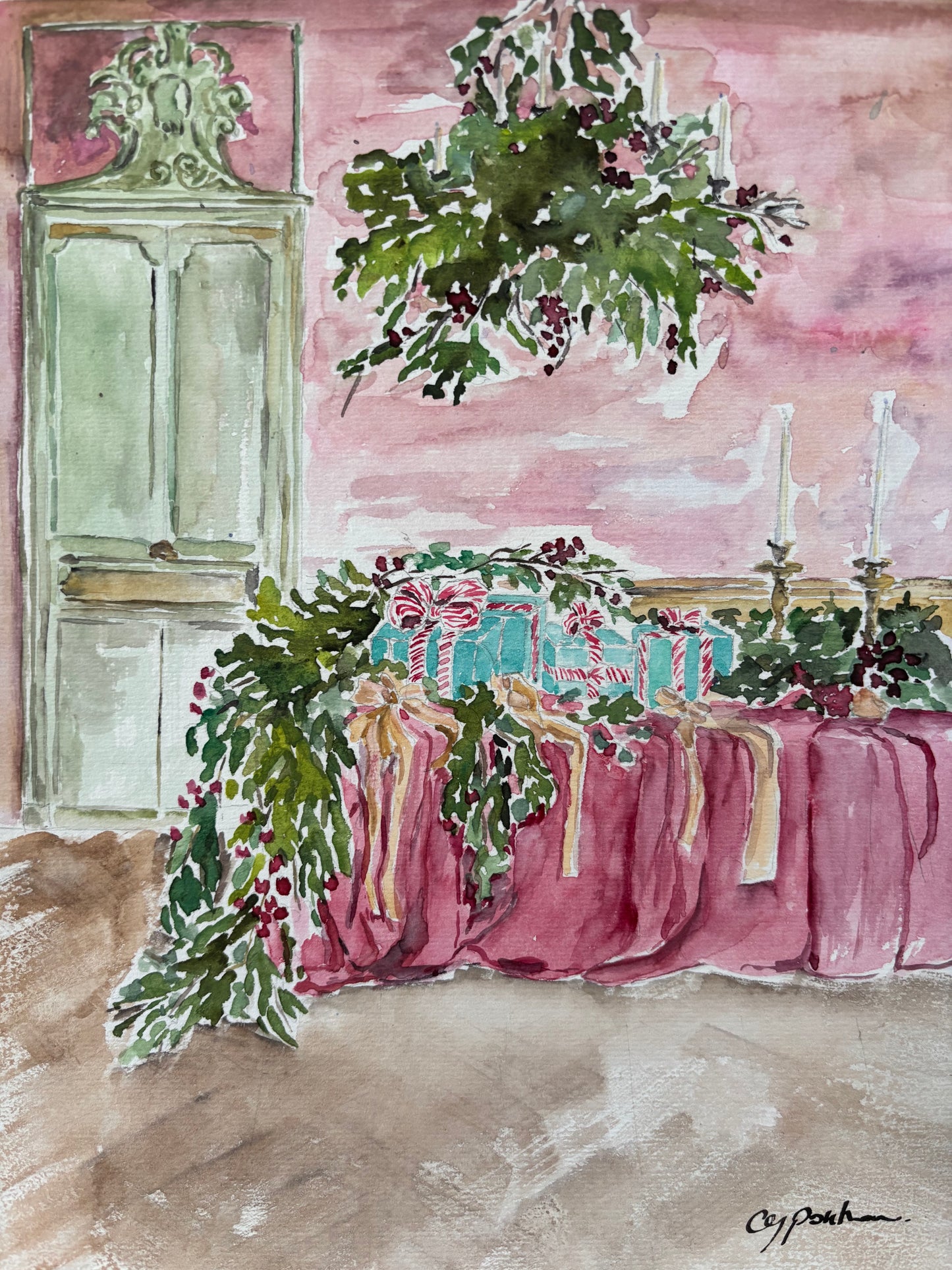 Aquarelle "Table de Noël"