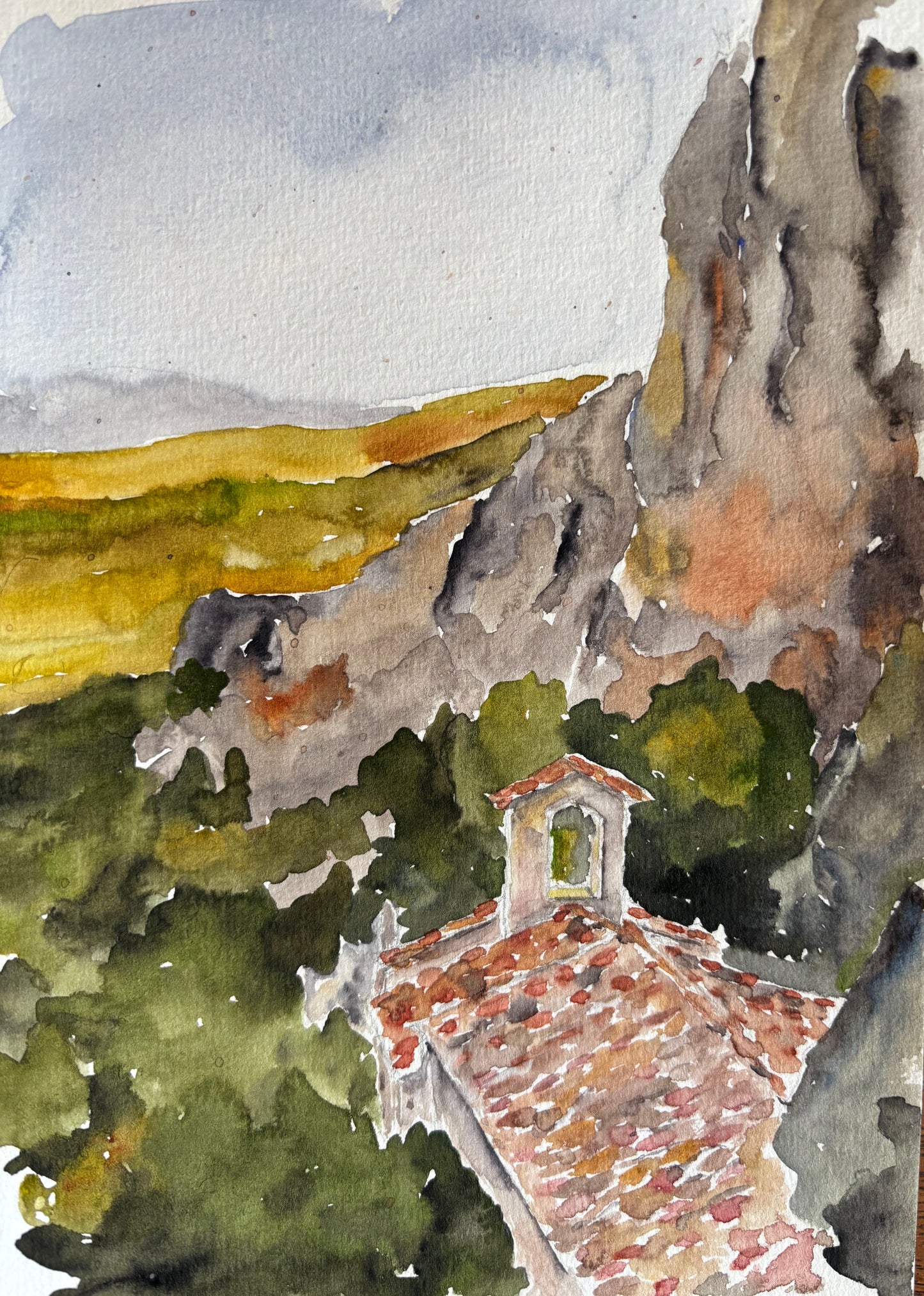 Aquarelle "Paysage de Provence"
