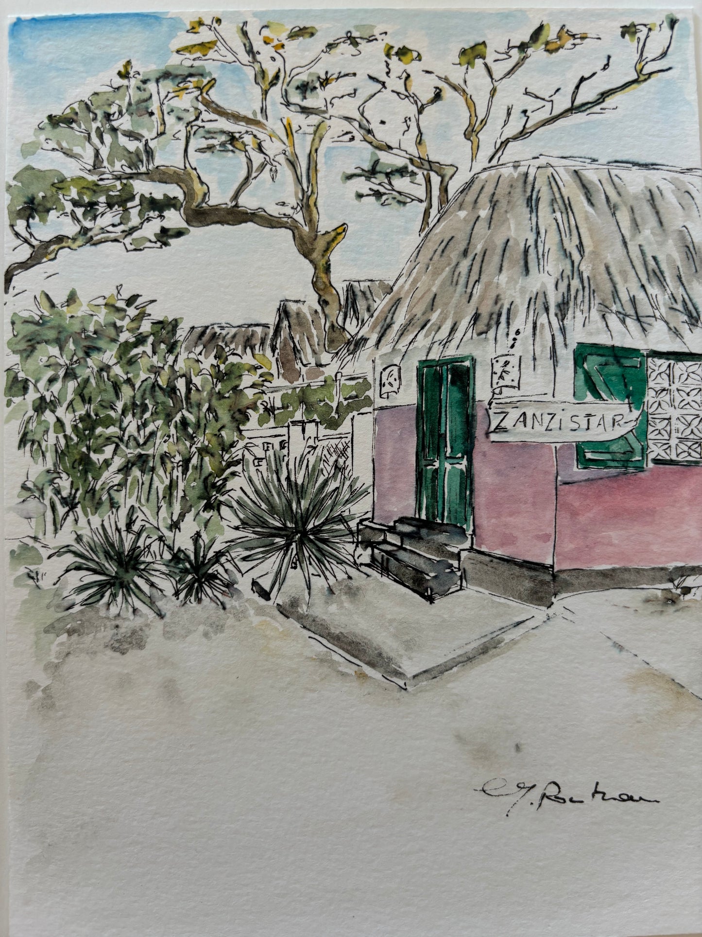 Atelier-Tigresse-Aquarelle-Paillote-Zanzibar