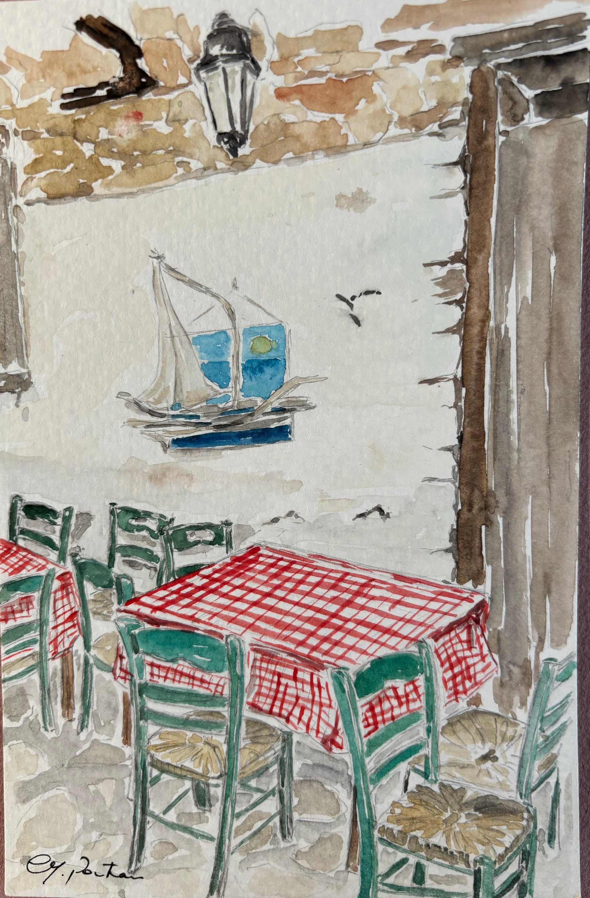 Atelier-Tigresse-Aquarelle-Taverne-grecque