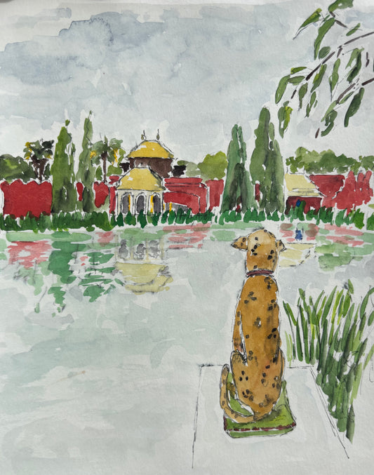 Aquarelle "Jardin du château du Champ de Bataille"