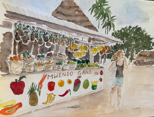 Aquarelle "Marché à Zanzibar"