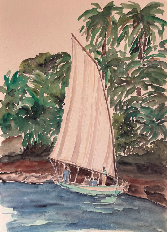 Aquarelle "Pêche sur le Nil"